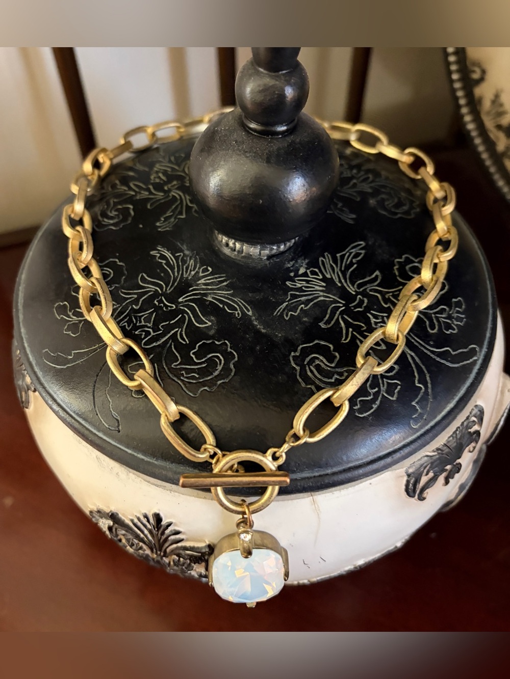 Gold Chain Necklace with Iridescent Opal Pendant - Women Jewelry